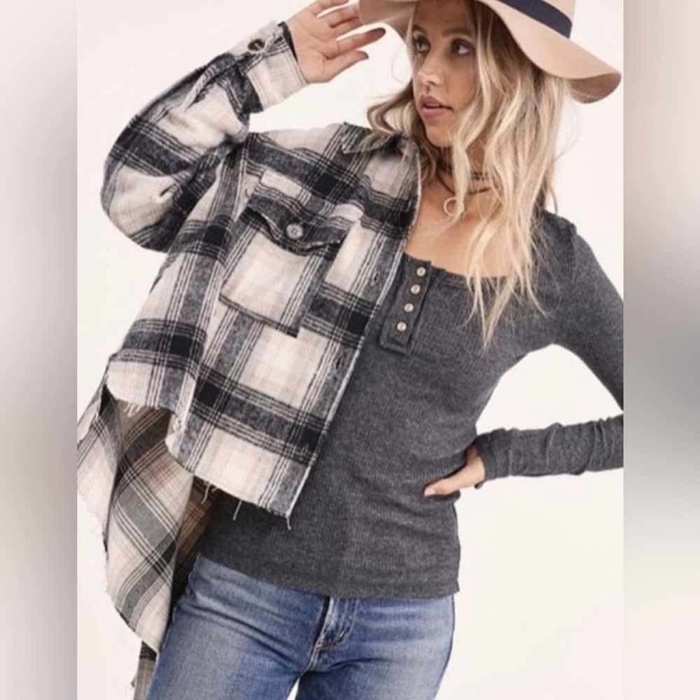 Plaid and Gray Women's Top